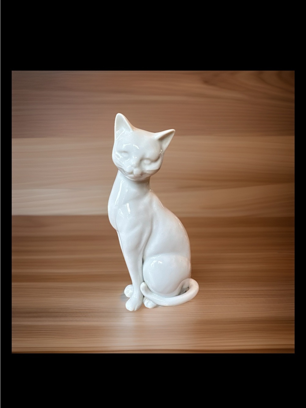 White Porcelain Cat Figurine Japan MCM Glossy VTG 8”